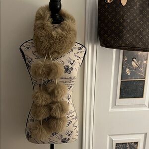 Faux Fur Scarf with Pom Poms